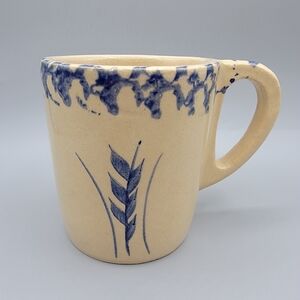 Vintage Robinson Ransbottom RRP Co Roseville Ohio Pottery Blue Wheat Mug
